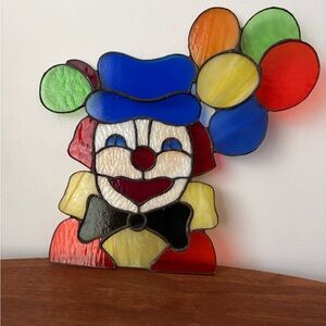 Vibrant Stained Glass Clown Art with Balloons